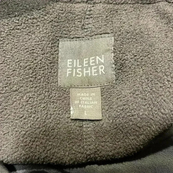 EUC Eileen Fisher Funnel Neck Long Asymmetrical Coat Jacket Fleece Lined Sz L - Picture 9 of 12